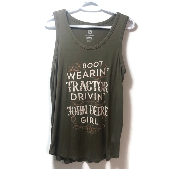 John Deere Tank Top Size Large Green Spring Light Airy Boot Tractor Girl - Picture 1 of 7